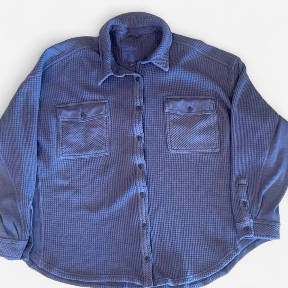 LumberJane Waffle Knit Shirt Jacket Blue Shacket L